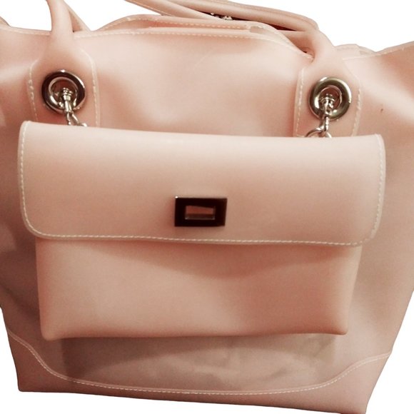 Two Piece Pale Pink Vinyl Bag Set, Purse Set, Handbag Set, 2pc Tote Set - Picture 9 of 16